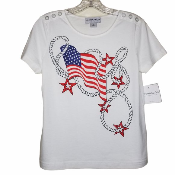 Sag Harbor Tops - Sag Harbor Petite White Flag Robe Stars New
